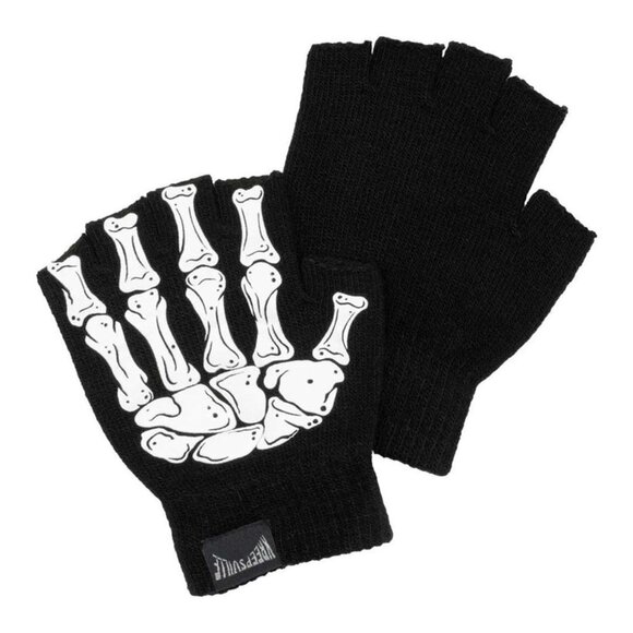 Fingerless Gloves Skeleton Trick or Treat Glow in Dark Goth Punk 2 Unisex Sizes - Picture 11 of 11
